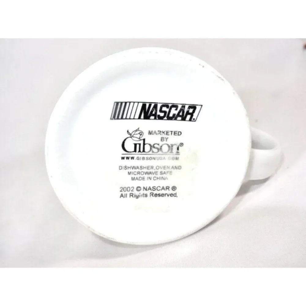 Gibson 2002 Nascar Coffee Cup Mug Ceramic Red Blue Green Cars Checkered Flag